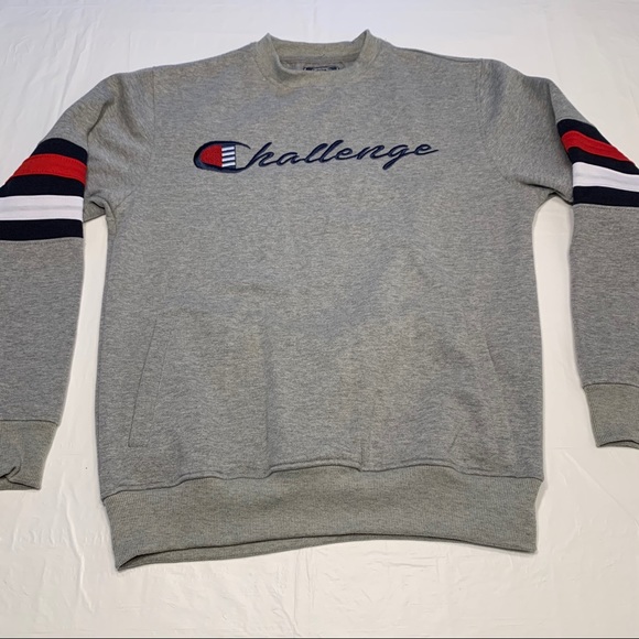 Bleecker and Mercer Challenge Logo Gray Crewneck Sweatshirt Men’s Medium - Picture 2 of 9